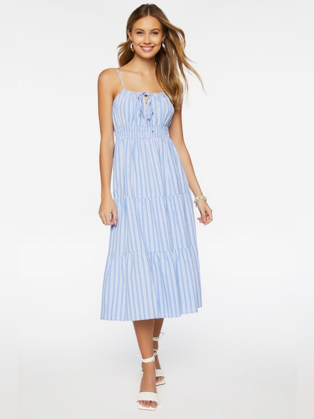 Forever 21 TIERED STRIPED MIDI DRESS Medium